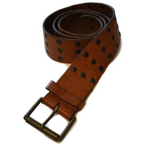Brown leather studded belt earth tones 43 inch